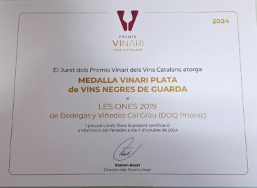 Clos Badaceli Garnacha 2018 y Les Ones 2019 premiados en los Premios Vinari 2024